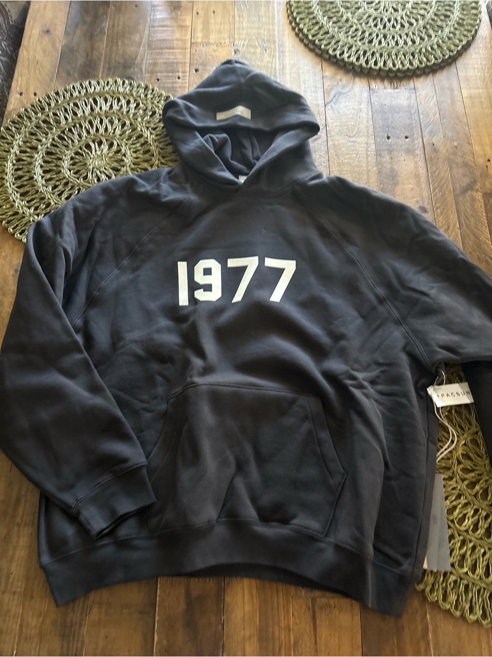 Essentials Off Black Hoodie with White 1977 Graphic